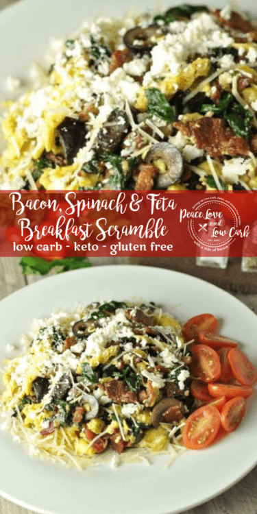 This Bacon, Spinach and Feta Breakfast Scramble is a delicious and flavorful way to switch up your low carb breakfast routine.