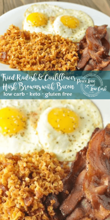 I bet you thought you would never find low carb hash browns. Think again. These Fried Radish and Cauliflower Hash Browns with Bacon will curb your breakfast potato cravings.