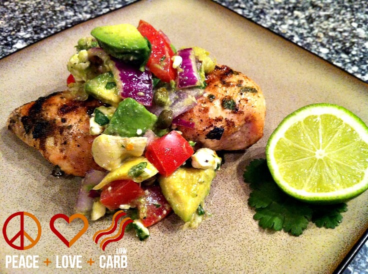 Chili Lime Rubbed Chicken with Avocado Feta Salsa | Peace Love and Low Carb 