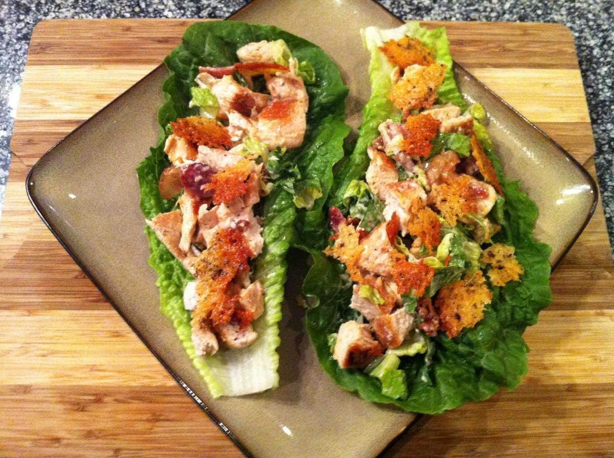 Chicken Caesar Lettuce Wraps with Garlic Parmesan Croutons | Peace Love and Low Carb
