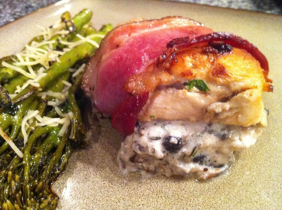 Bacon Wrapped Chicken Stuffed with Mushroom Ricotta | Peace Love and Low Carb 