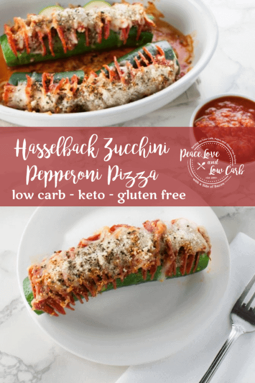 This Hasselback Zucchini Pepperoni Pizza is a fun low carb and gluten free spin on traditional pepperoni pizza. Who needs the crust?