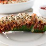 This Hasselback Zucchini Pepperoni Pizza is a fun low carb and gluten free spin on traditional pepperoni pizza. Who needs the crust?