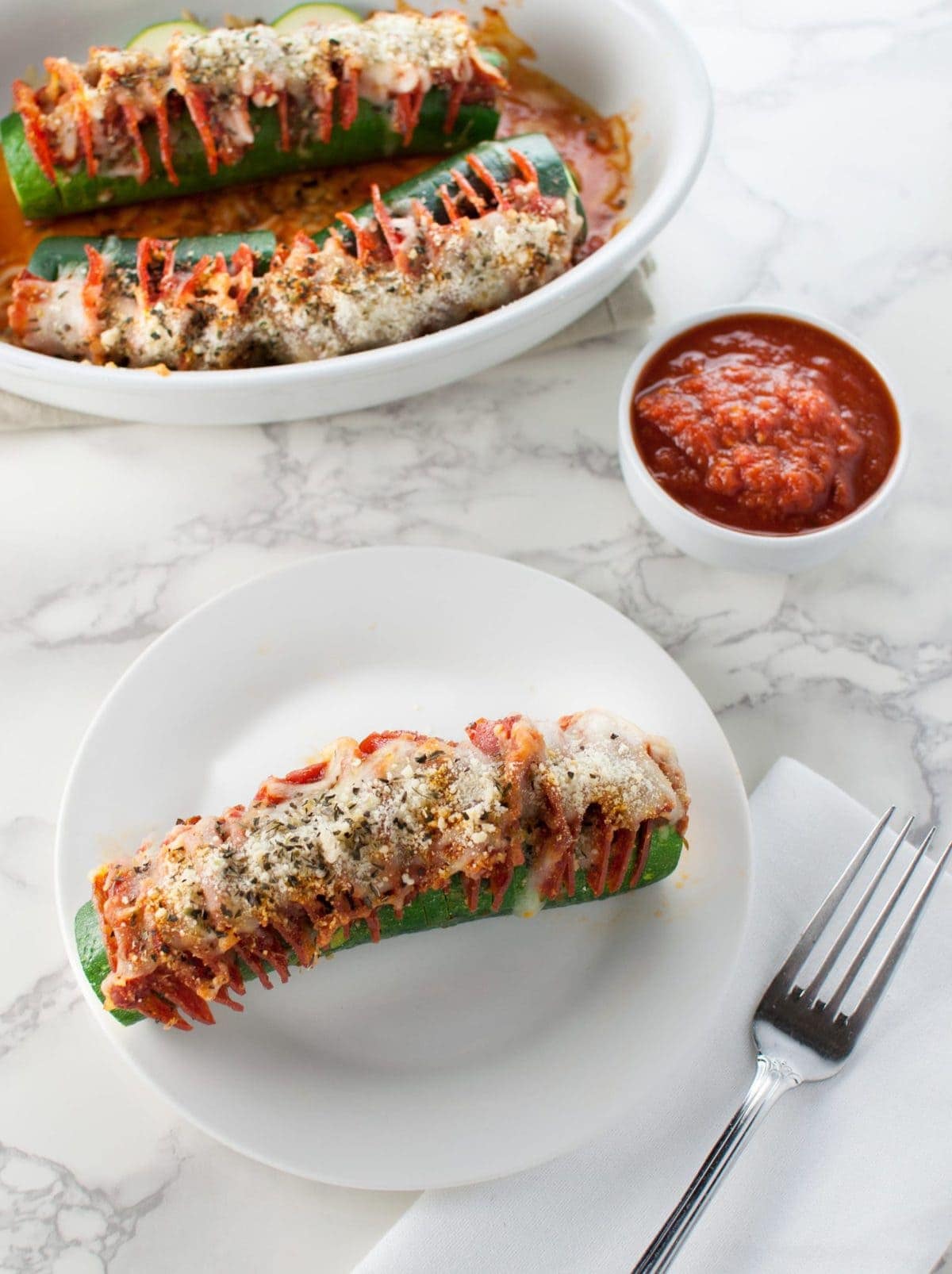 Hasselback Zucchini Pepperoni Pizza - Low Carb, Gluten Free