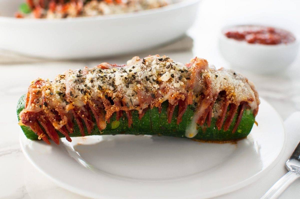 Hasselback Zucchini Pepperoni Pizza - Low Carb, Gluten Free