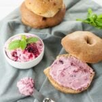 This Low Carb Cranberry Sauce Cream Cheese Spread. It is sweet and delicious and the perfect compliment to a toasted low carb bagel. How can you go wrong?