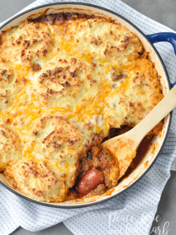 Keto Chili Dog Pot Pie Casserole | Peace Love and Low Carb