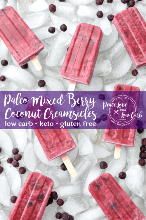 Paleo Mixed Berry Coconut Creamsicles - Low Carb Popsicles. Now you can have all the flavors of childhood, in a healthier grown up version.