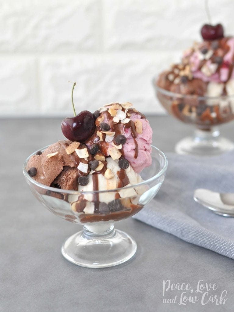 Low Carb Ice Cream sundaes are the perfect summer treat. Especially when there are multiple types of ice creams and toppings!