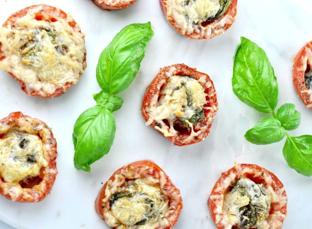 Low Carb Oven Roasted Basil Parmesan Tomatoes
