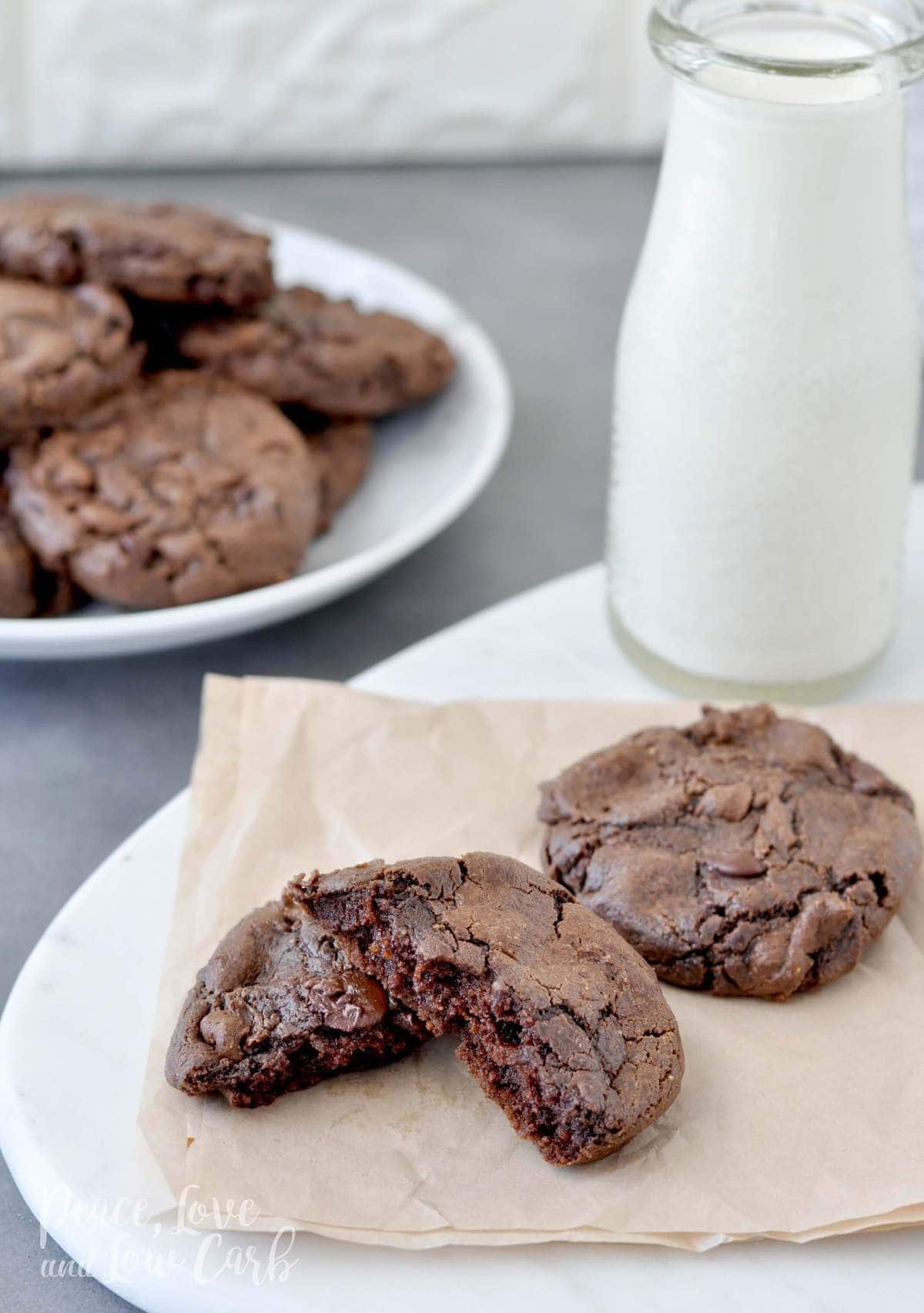 Flourless Keto Chewy Double Chocolate Chip Cookies - Peace Love and Low Carb