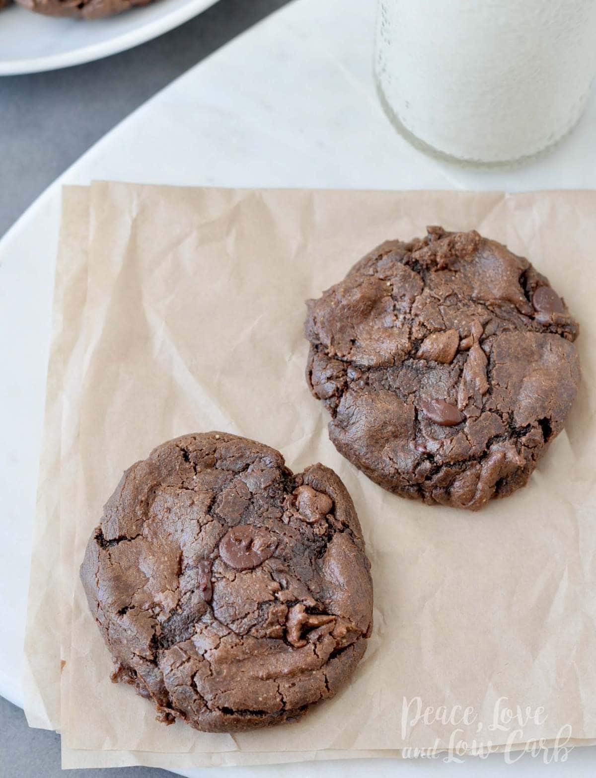 Flourless Keto Chewy Double Chocolate Chip Cookies - Peace Love and Low Carb