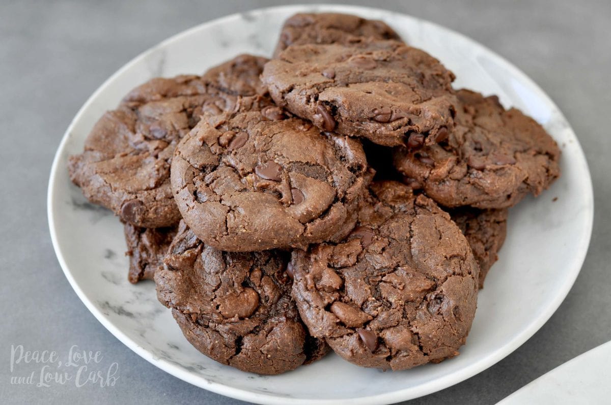 Keto Flourless Chewy Double Chocolate Chip Cookies