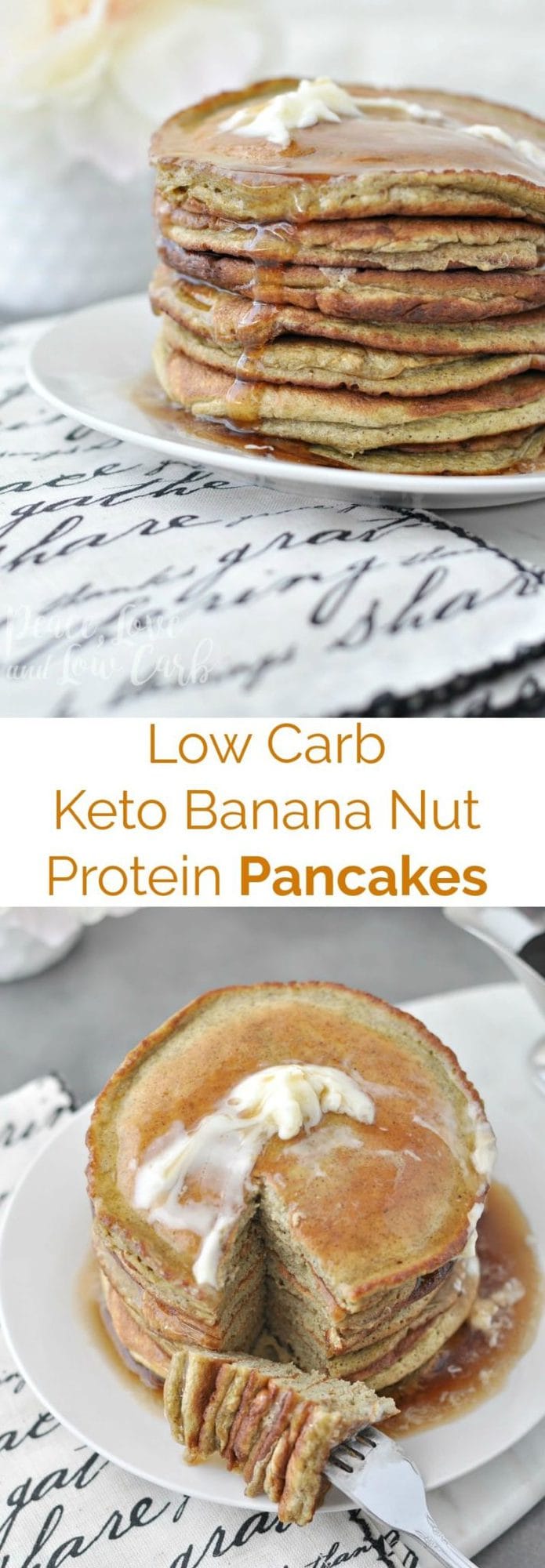 Low Carb Keto Banana Nut Protein Pancakes | Peace Love and Low Carb