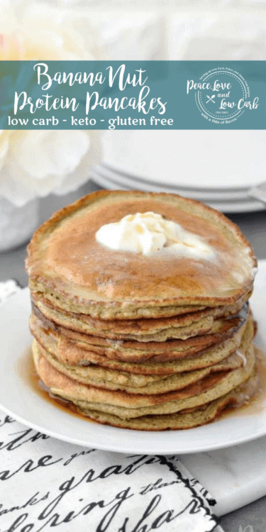 Quick and easy low carb pancakes, made with protein powder. Blend these Low Carb Keto Banana Nut Protein Pancakes to get them nice and fluffy.