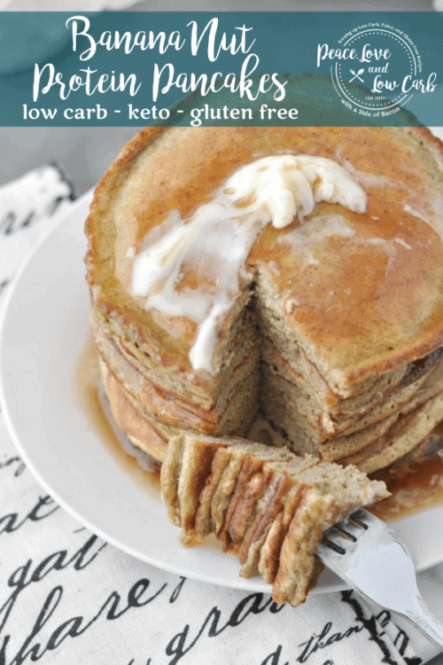 Quick and easy low carb pancakes, made with protein powder. Blend these Low Carb Keto Banana Nut Protein Pancakes to get them nice and fluffy.