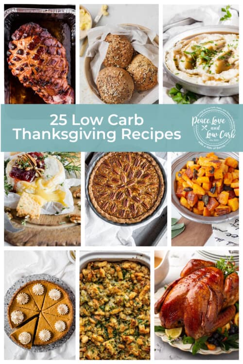 collage of recipes for a low carb thanksgiving spread