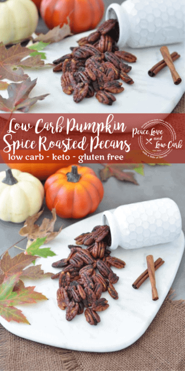 Sweet and crunchy with a satisfying pumpkin spice flavor that you can enjoy any time of year. These Low Carb Pumpkin Spice Roasted Pecans are the perfect sweet treat. Great for a snack on the go.