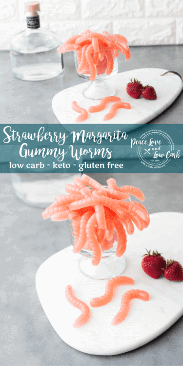 Low Carb Strawberry Margarita Gummy Worms. All the fun of your favorite childhood treat with the adulty (yes, I went there) bonus of tequila!