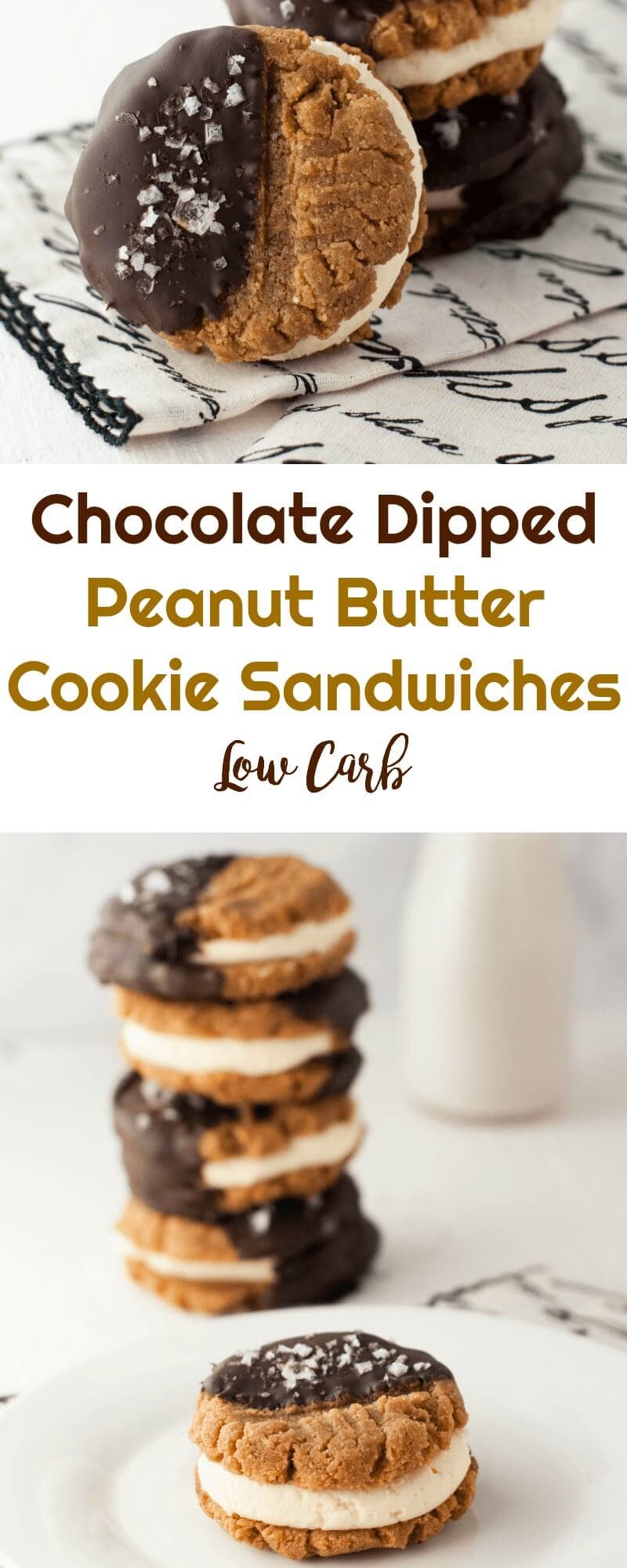 Low Carb Chocolate Peanut Butter Cookie Sandwiches #lowcarb #keto #dessert #chocolate #peanutbutter #cookies #peaceloveandlowcarb