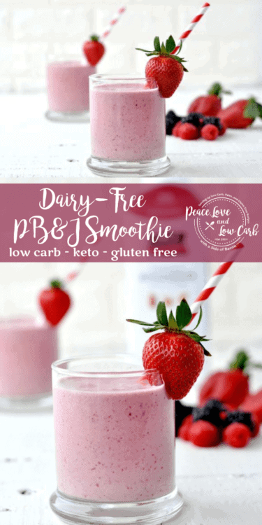 Low Carb Dairy Free Peanut Butter and Jelly PB&J Smoothie. All the flavors of your favorite childhood sandwich in delicious low carb smoothie form.