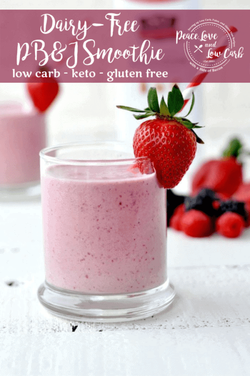 Low Carb Dairy Free Peanut Butter and Jelly PB&J Smoothie. All the flavors of your favorite childhood sandwich in delicious low carb smoothie form.