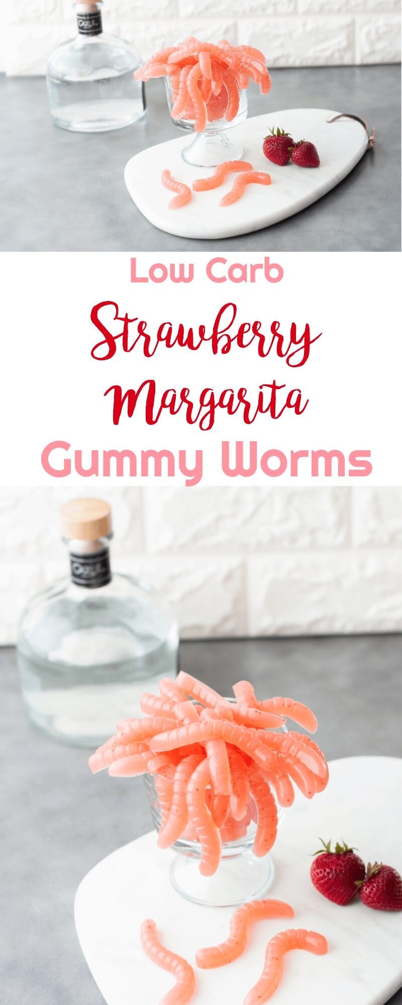 Low Carb Strawberry Margarita Gummy Worms | Keto Happy Hour