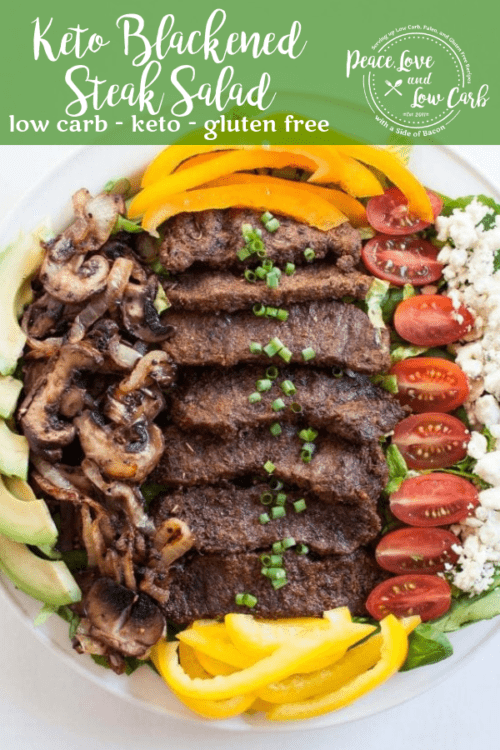 This Keto Blackened Steak Salad is the full meal deal. No wimpy side salads here. Loaded up with healthy fats and lots of veggies, it is the kind of salad that will stick to your ribs.