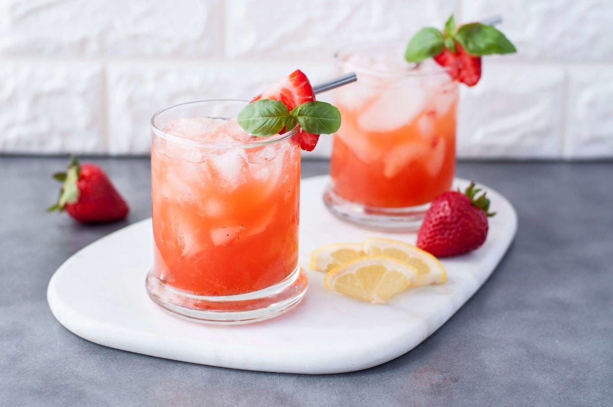 Low Carb Strawberry Basil Bourbon Smash