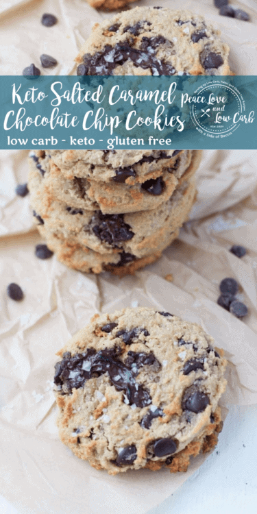 These Keto Salted Caramel Chocolate Chip Cookies are rich, chewy and even better than their sugary, carb laden counterparts.