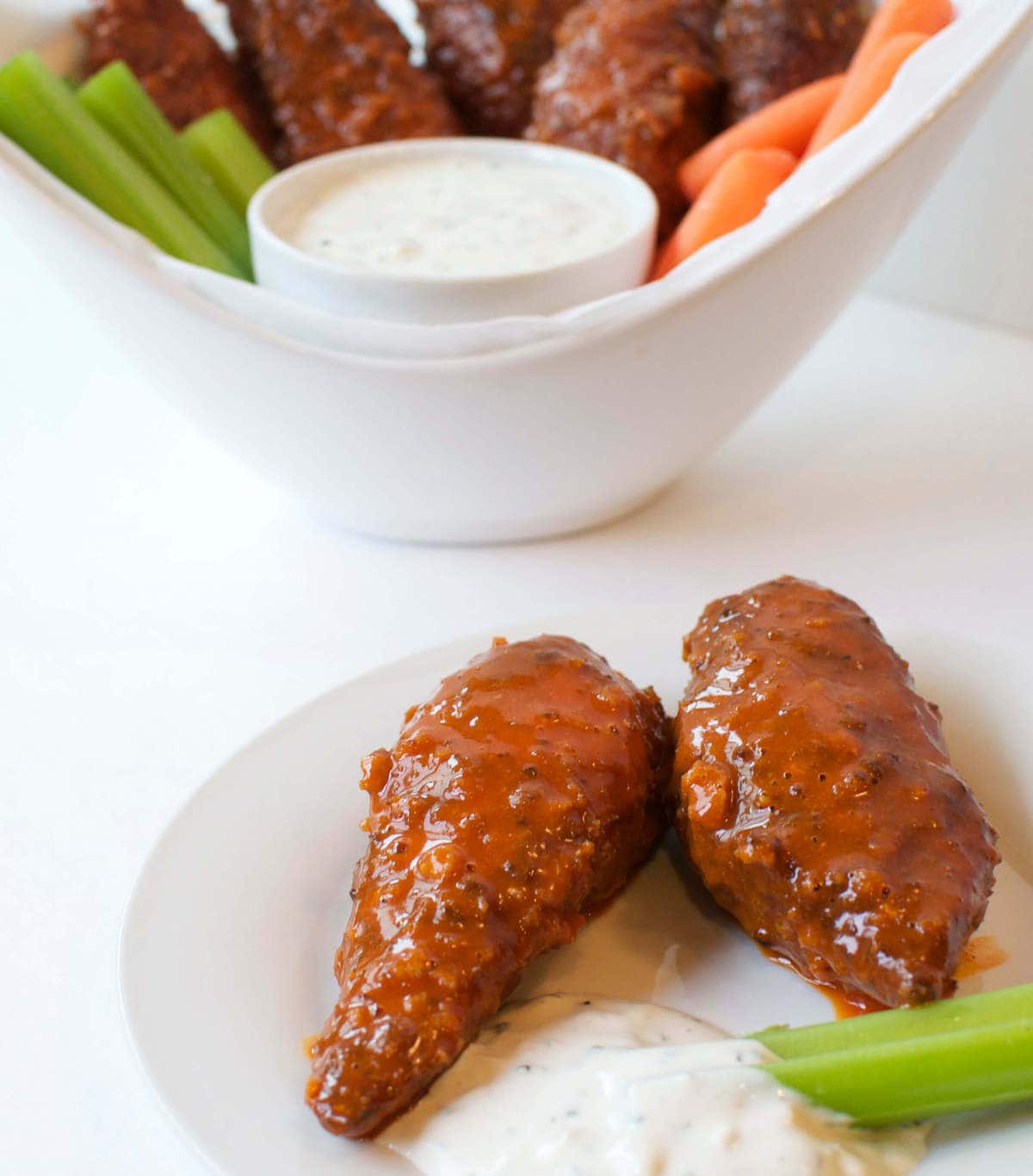 breaded chicken tenders, tossed in buffalo sauce and served with ranch, carrots and celery