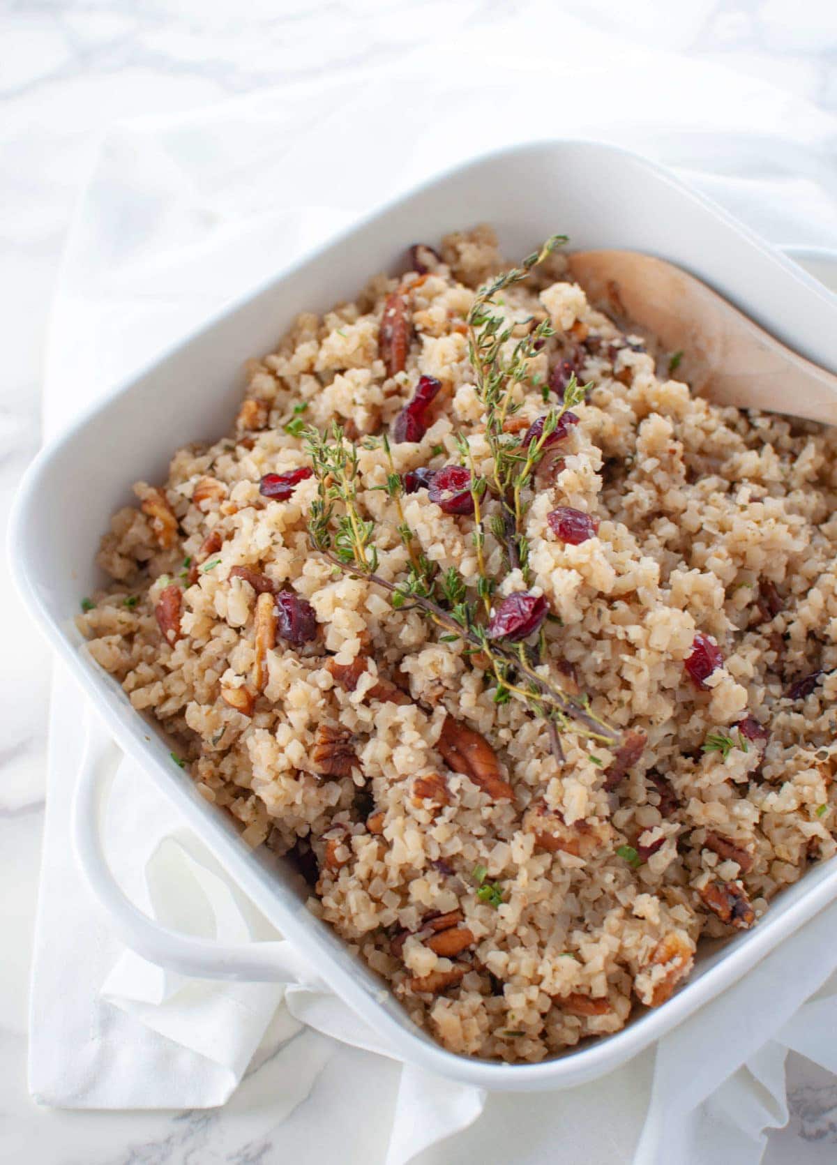 Low Carb Cranberry Pecan Cauliflower Rice Stuffing | Peace Love and Low Carb