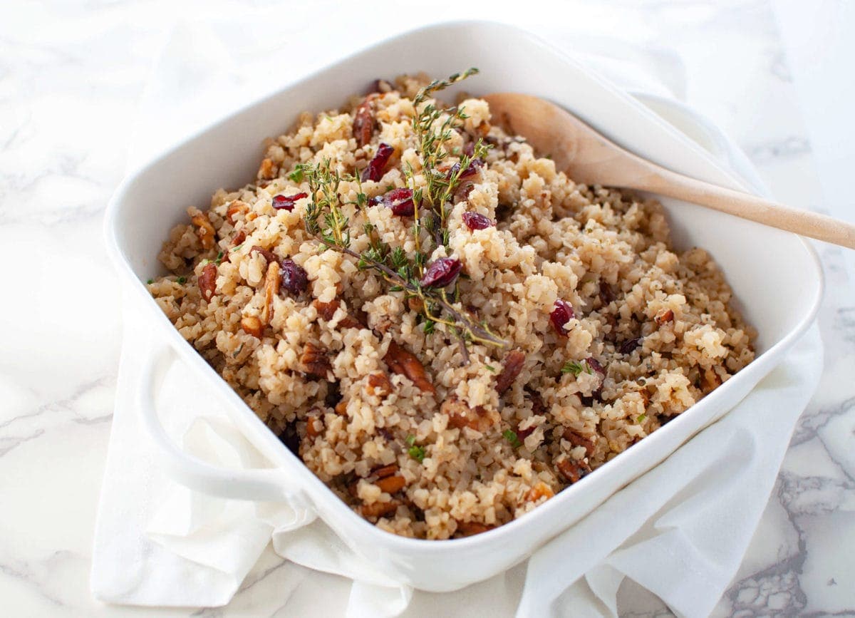 Cranberry Pecan Cauliflower Rice Stuffing | Peace Love and Low Carb