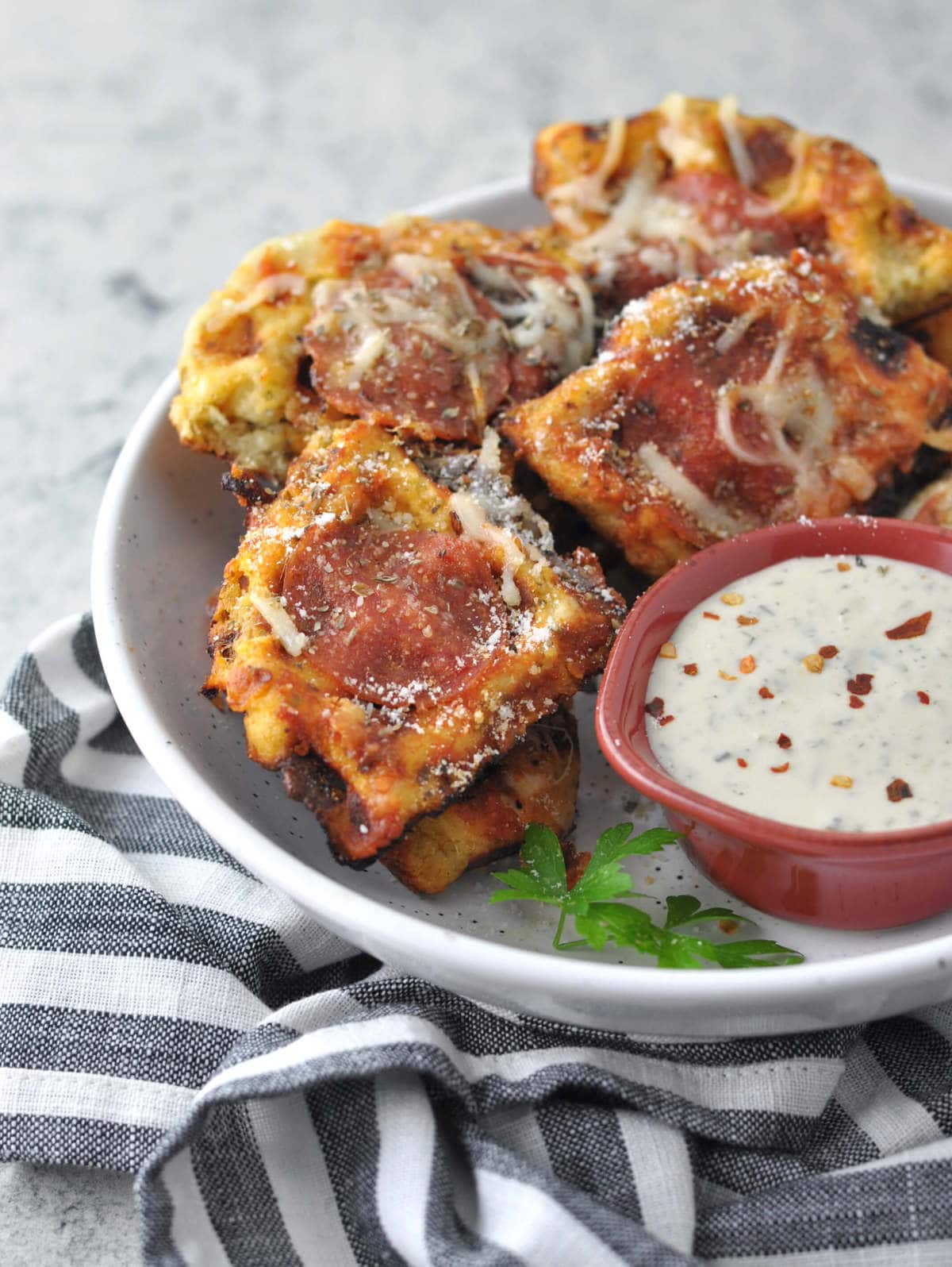 Fathead Pepperoni Waffle Pizza Dippers - Peace Love and Low Carb