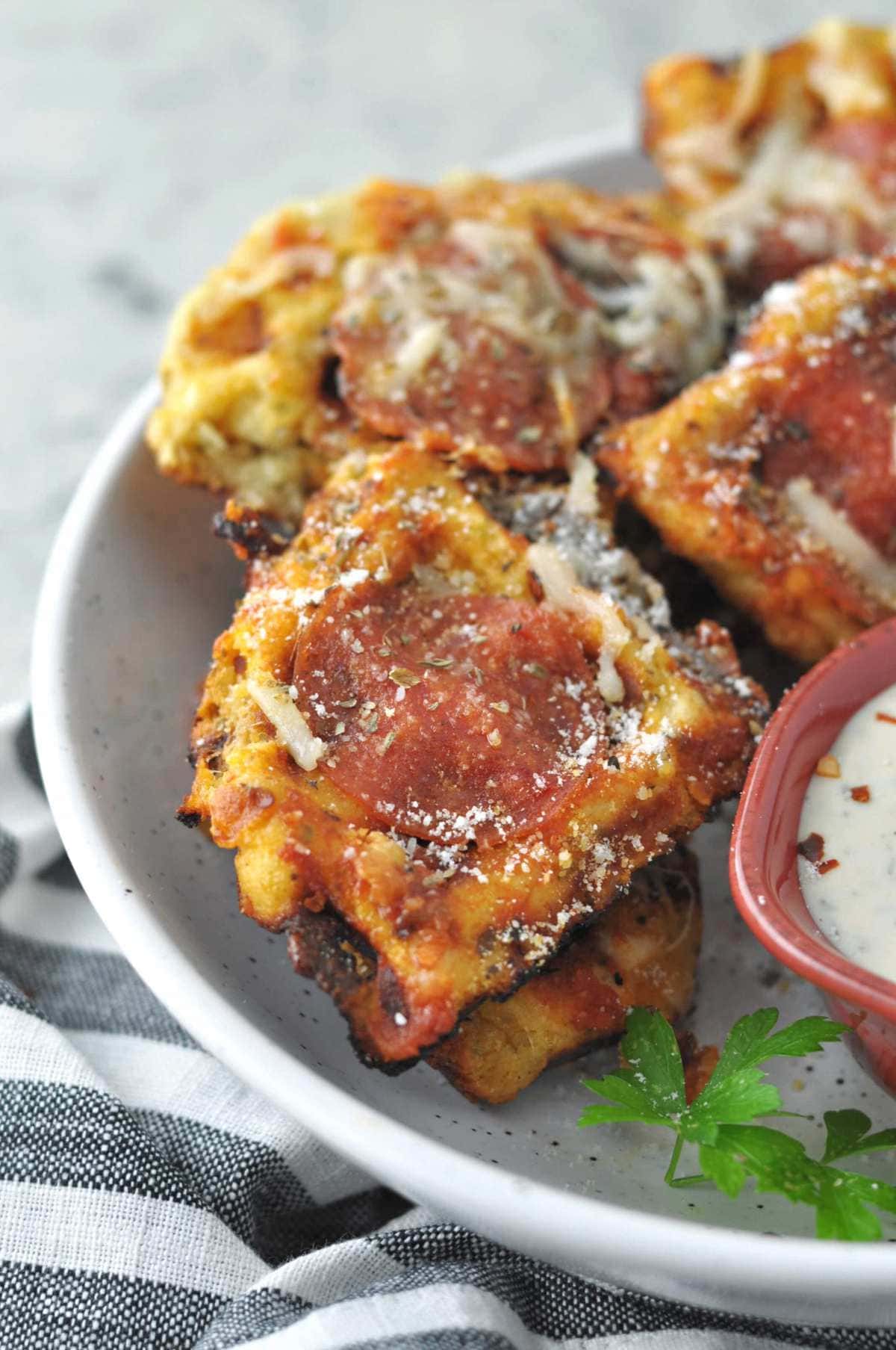 Fathead Pepperoni Waffle Pizza Dippers - Peace Love and Low Carb