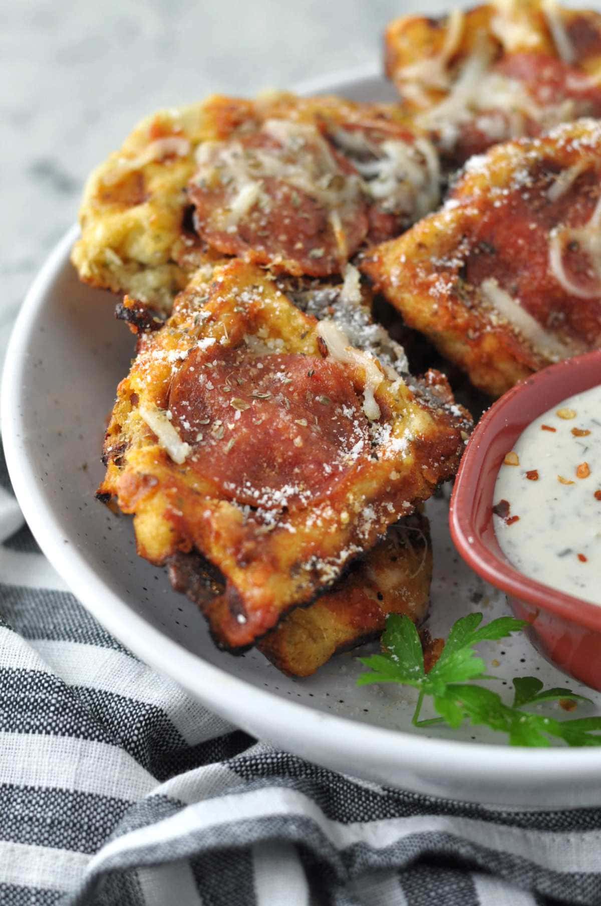 Fathead Pepperoni Waffle Pizza Dippers - Peace Love and Low Carb