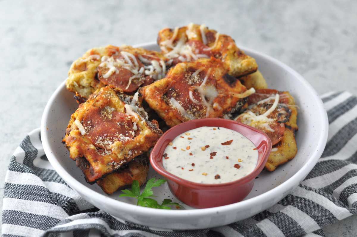 Fathead Pepperoni Waffle Pizza Dippers - Peace Love and Low Carb