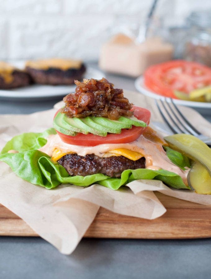 Best Ever Keto Bunless Burger - Bacon Jam | Peace Love and Low Carb