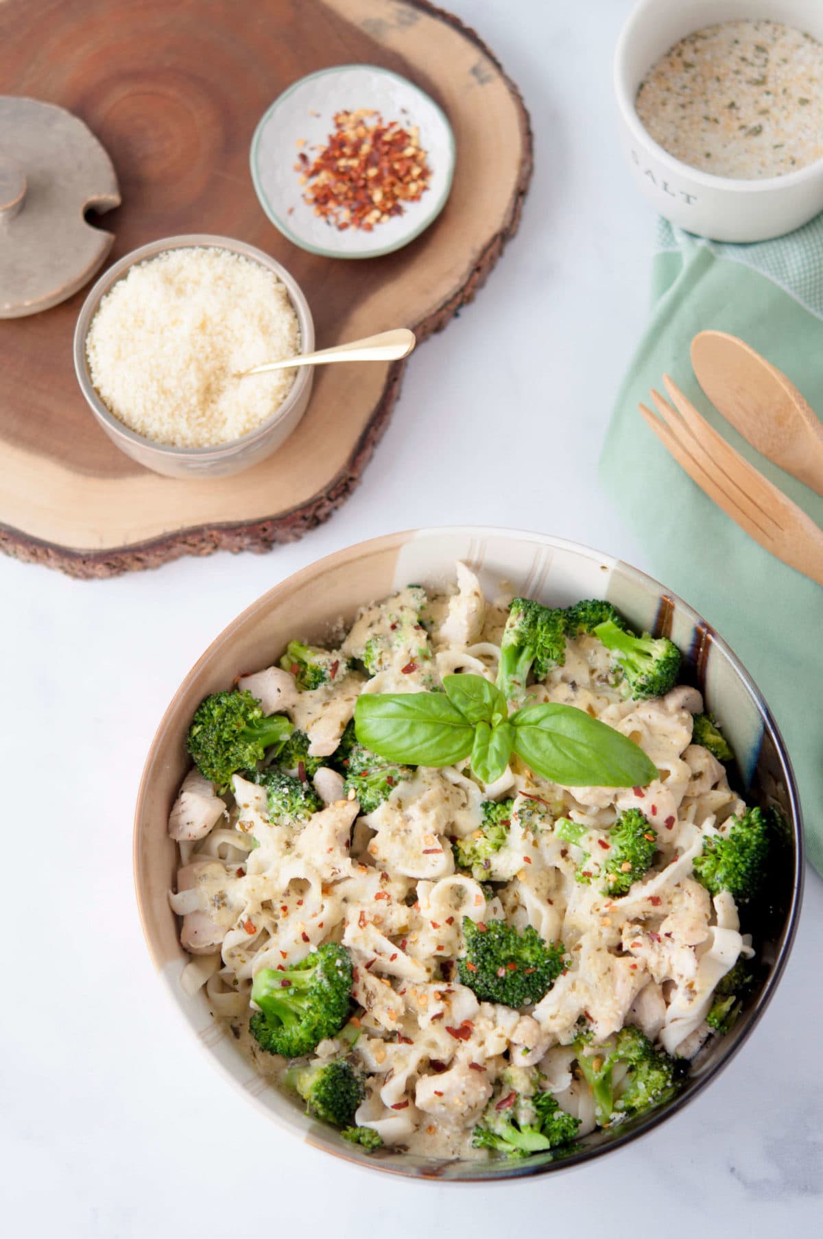 Chicken and Broccoli Keto Fettuccine Alfredo with Pesto is comfort food at its finest. If you've been missing pasta on your low carb diet, look no further.