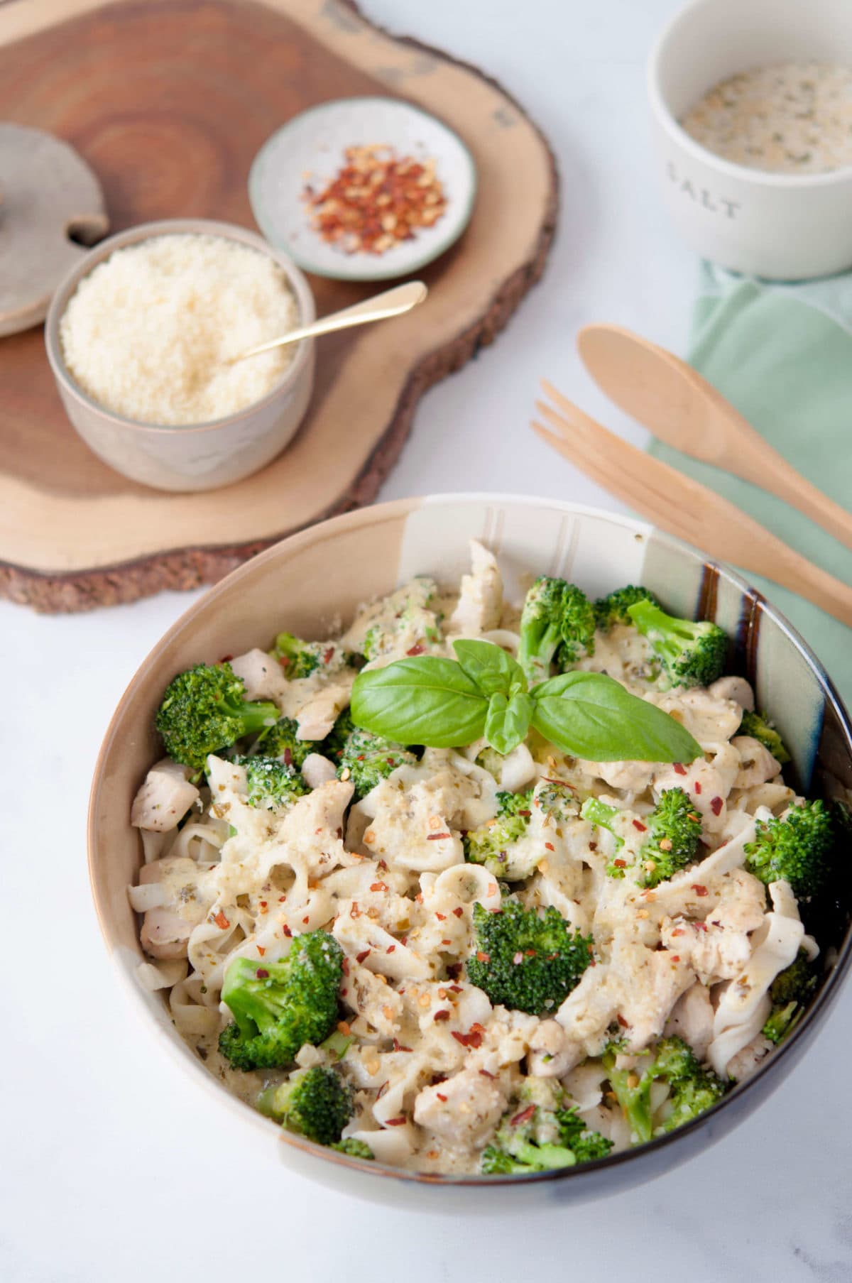 Chicken and Broccoli Keto Fettuccine Alfredo with Pesto is comfort food at its finest. If you've been missing pasta on your low carb diet, look no further.