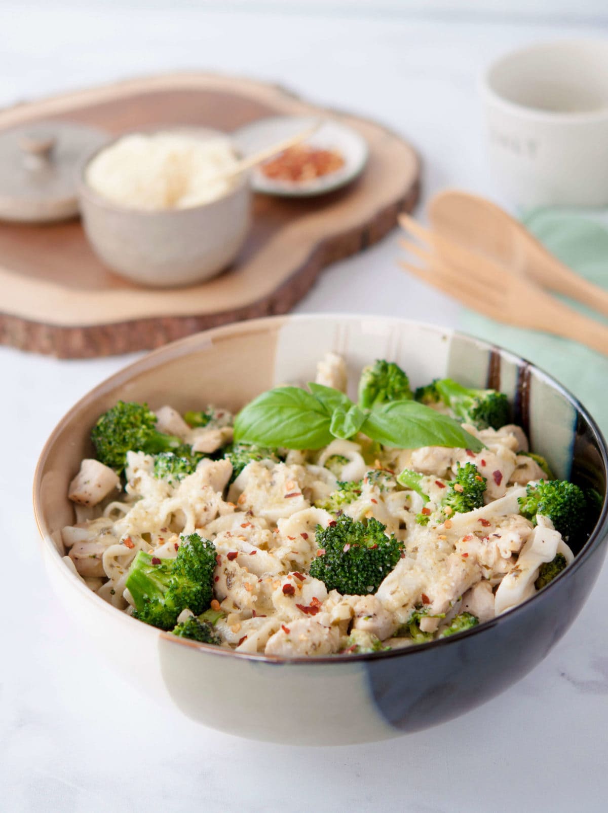 Chicken and Broccoli Keto Fettuccine Alfredo with Pesto is comfort food at its finest. If you've been missing pasta on your low carb diet, look no further.