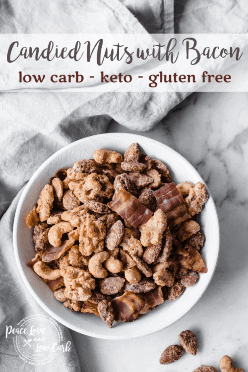 These Keto Candied Nuts with Bacon are the perfect blend of sweet and savory. Great for a low carb snack on the go, or for when that raging sweet tooth hits.