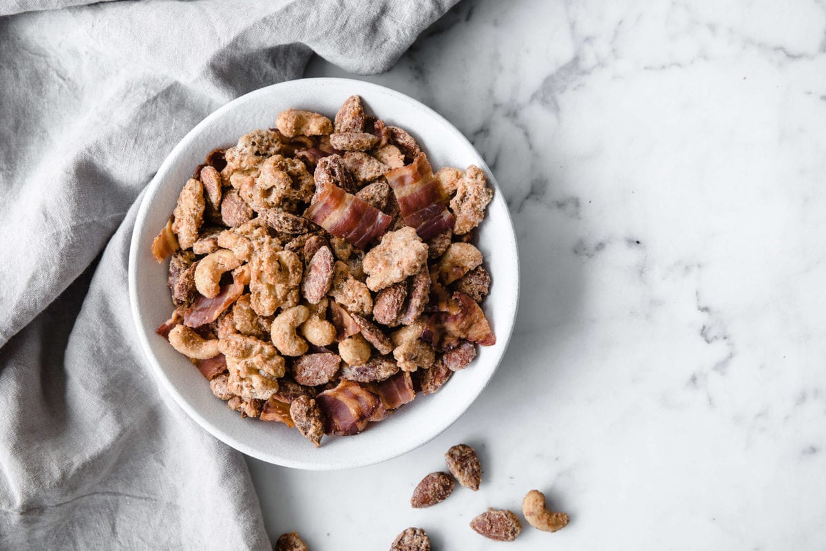 Keto Candied Nuts with Bacon | Peace Love and Low Carb