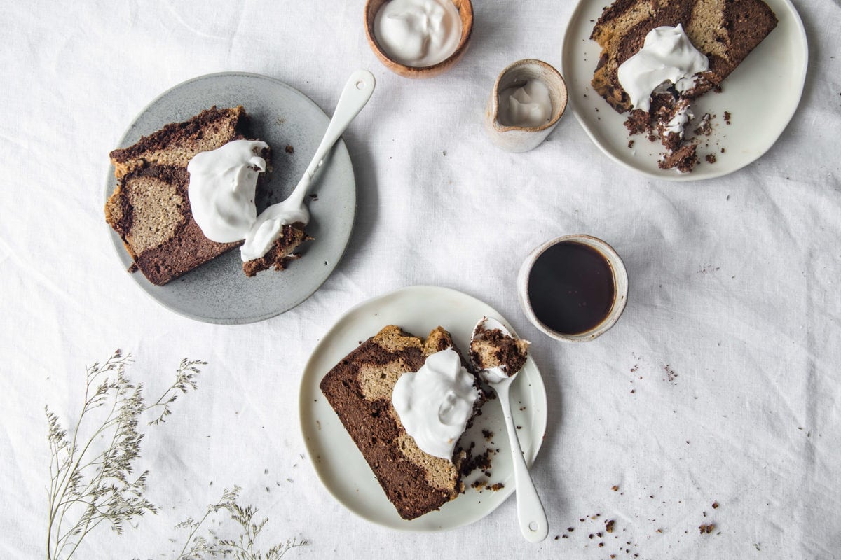 Keto Chocolate Vanilla Marble Pound Cake | Peace Love and Low Carb