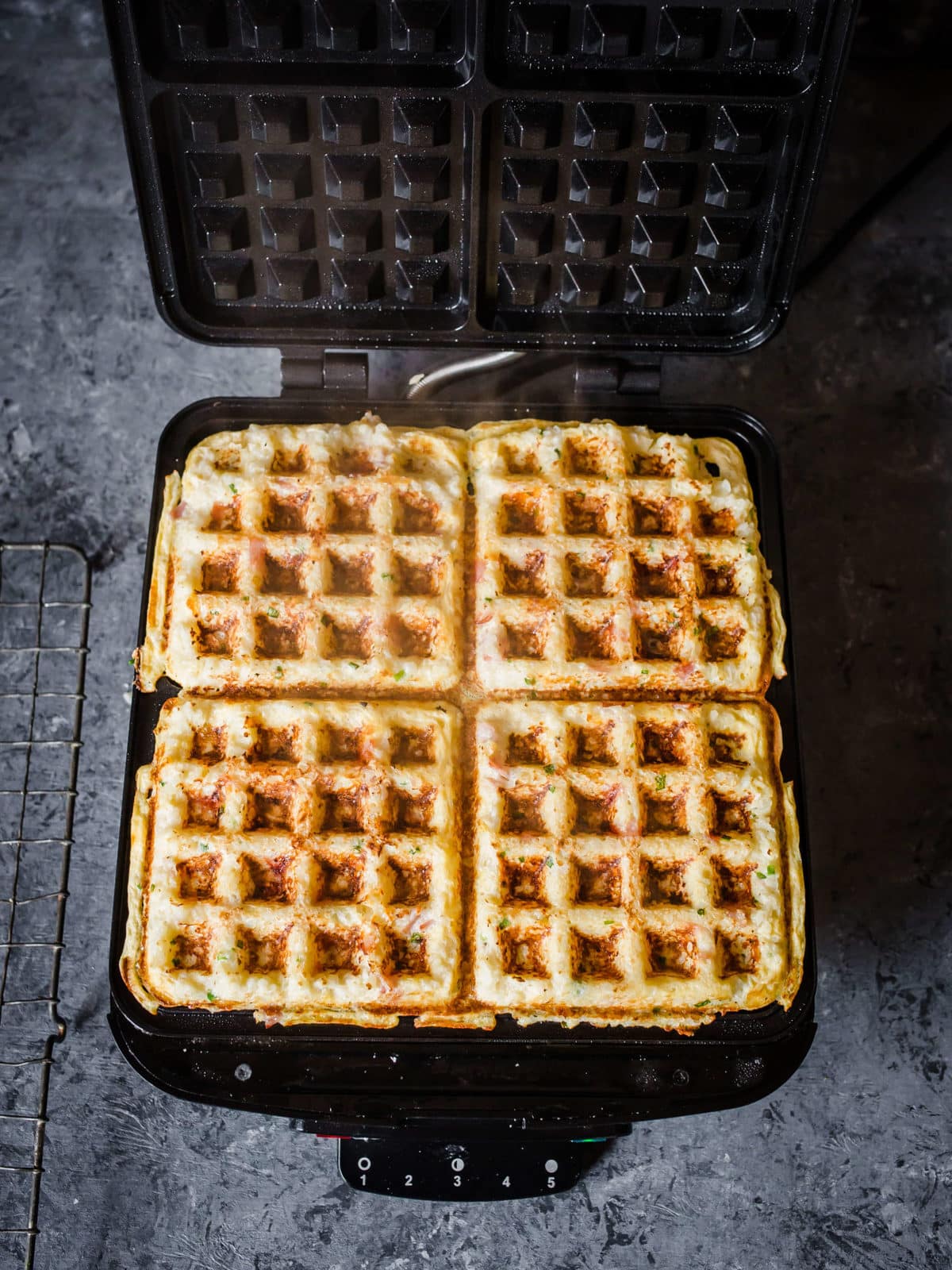 Ham and Gruyere Savory Cauliflower Waffles | Peace Love and Low Carb