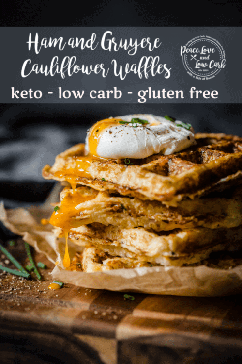 These savory, keto friendly Ham and Gruyere Cauliflower Waffles are perfect for any meal of the day. But my favorite way to enjoy them is with a yolky poached egg.