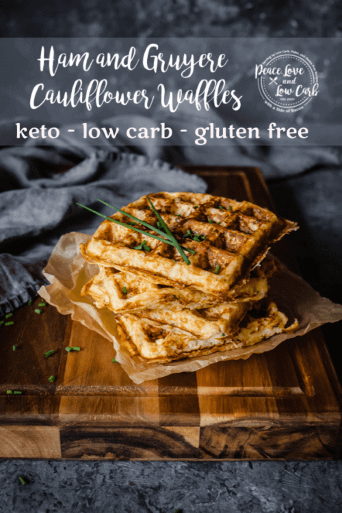 These savory, keto friendly Ham and Gruyere Cauliflower Waffles are perfect for any meal of the day. But my favorite way to enjoy them is with a yolky poached egg.