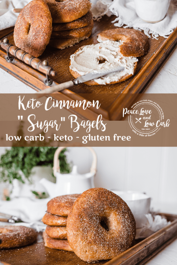 These warm and chewy keto cinnamon sugar bagels are perfect served with a generous slathering of salted butter or whipped cream cheese.