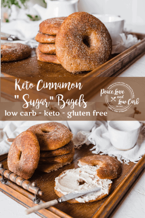 These warm and chewy keto cinnamon sugar bagels are perfect served with a generous slathering of salted butter or whipped cream cheese.