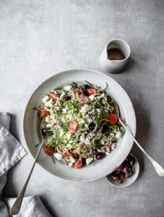 Cucumber Noodle Greek Salad | Peace Love and Low Carb